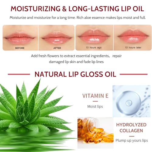 Lip Oil 3pcs Aloe Lip Gloss Set, Moisturizing Clear Lip Gloss Lip Plumper Hydrating & Reduce Fine Lines Day & Night Glossier Lip Balm Liquid Lipstick For Dry And Chapped Lips - Image 4
