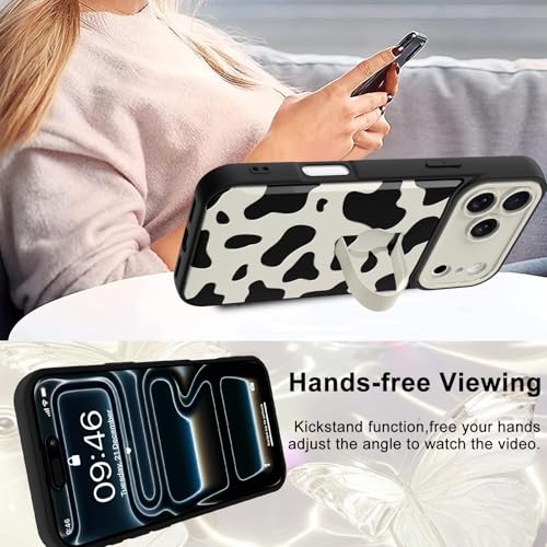 Image of for iPhone 17 Pro Case with Finger Strap Holder, Cute Cool Cow Print Pattern Design for Women Men, Shockproof Anti Scratch Hand Kickstand Protective Cover, White
