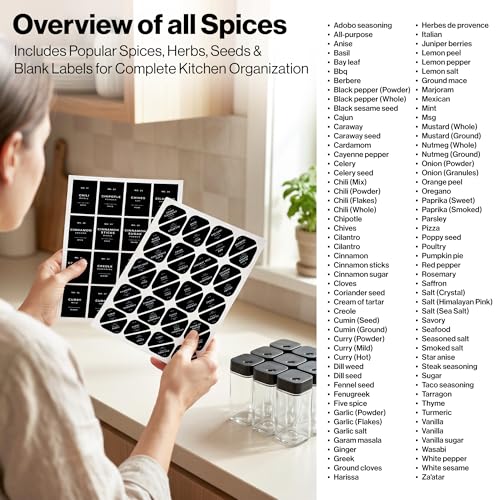 Image of EDELHAUS Square Glass Spice Jars with Label and Black Rotating Lids (24 x 4oz) Spice Containers with 240 Labels, Shaker Inserts, Silicone Funnel, Empty Square Empty Square Seasoning Organizer