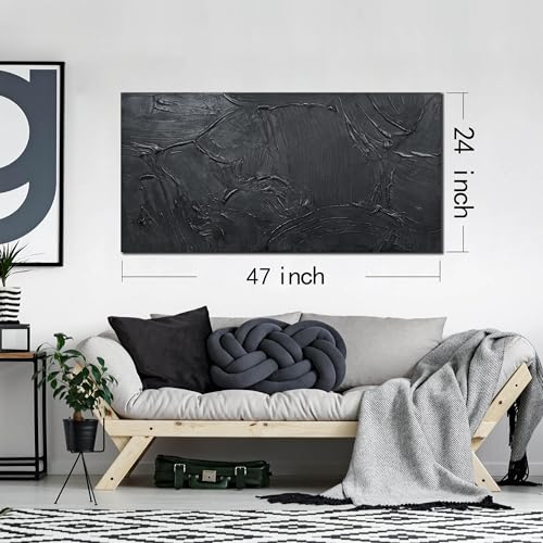 HUBOSKN Abstract Art Pictures for Wall in Living Room - Minimalist Wall Art for Teen Boys Bedroom - Black Hand Painted Wall Art for Office Size 24" x 47" by HUBOSKN - Used condition - Image 7