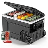 Electactic 12V Portable Refrigerator, 68 Quart Dual-Voltage 12V/24V DC Car Cooler, -4°F to 68°F Portable Freezer for Car, Truck, RV, Camping, Home, Road Trips，Black