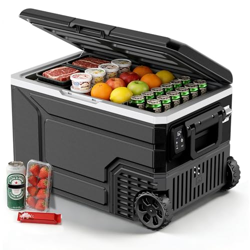 Electactic 12V Portable Refrigerator, 68 Quart Dual-Voltage 12V/24V DC Car Cooler, -4°F to 68°F Portable Freezer for Car, Truck, RV, Camping, Home, Road Trips，Black