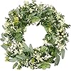 Vlorart Artificial Spring Summer Greenery Wreaths for Front Door Green Eucalyptus Leaf Wreath Decor Boxwood with Big Berries for Farmhouse Outside Year Round