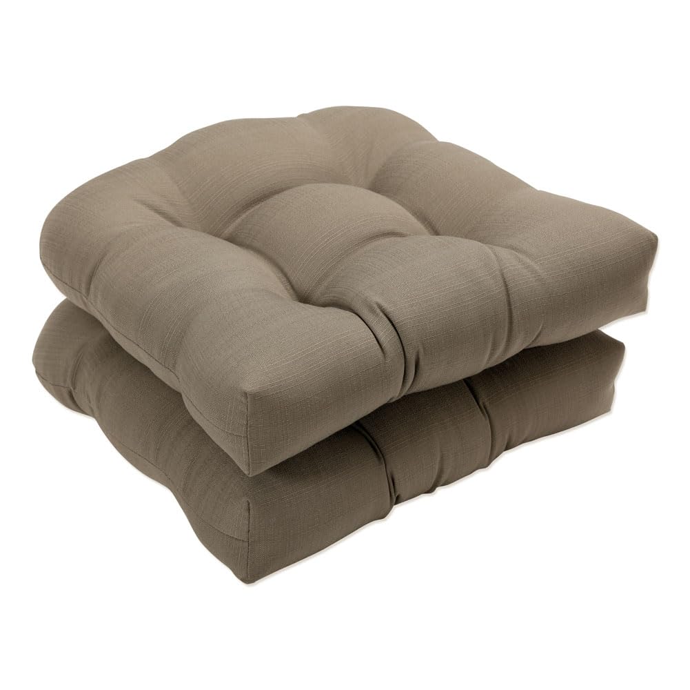 Pillow Perfect Forsyth Solid Indoor/Outdoor Wicker Patio Seat Cushion Reversible, Weather and Fade Resistant, Round Corner - 19" x 19", Brown, 4Count