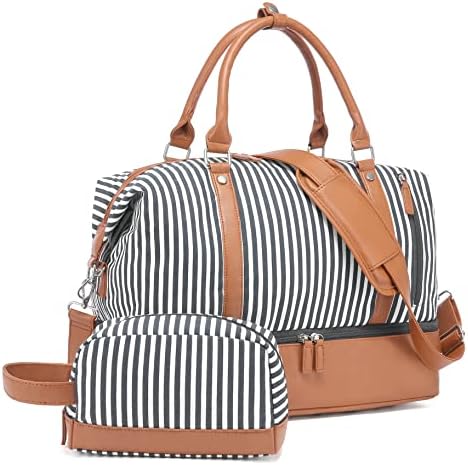 Sucipi Women Weekender Bags Travel Duffle Bags Carry On Tote Weekend Overnight Bag Canvas Duffle Bag with PU Leather Shoulder Strap and Side Shoe Compartment for Travel Daily Use Hospital Black S(16'') 1 Sucipi Women Weekender Bags Travel Duffle Bags Carry On Tote Weekend Overnight Bag Canvas Duffle Bag with PU Leather Shoulder Strap and Side Shoe Compartment for Travel Daily Use Hospital Black S(16'')