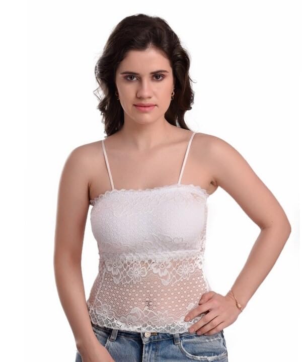 nafilyo Women's Nylon Spandex Solid Floral Lace Camisole Lightly Padded Seamless Stretchable Bralette Slip (Pack of 1)-picture-37