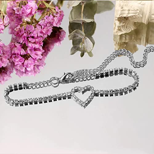 Image of Fesciory Heart Rhinestone Ankle Bracelets for Women, Adjustable Silver Plated Shiny Tennis Anklets, Twinkle Cubic Zircon Imitation Diamond Anklet Foot Chain Jewelry Gifts
