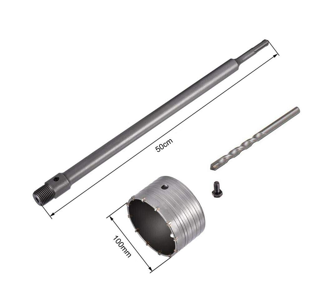 Kovalmax® FRESA A TAZZA 100 MM PER MURO CEMENTO ASTA PROLUNGA 50 CM PER TRAPANO ATTACCO SDS PLUS