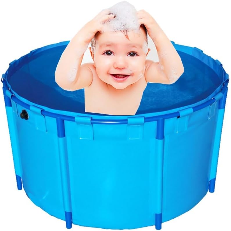 Pool Above Ground, Round Canvas Fish Pond Pool with Metal Bracket Fold Children's Pool Fish Tank for Koi Agricultural, Easy to Install (Color : Blue, Size : 1.2x0.8m)