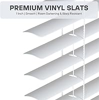 Vista 4 de LOTUS & WINDOWARE Persiana de Vinilo Premium de 1", Oscurecimiento de Habitación, Sin Cordón, 32" de Ancho x 60" de Largo, Blanco - Persianas