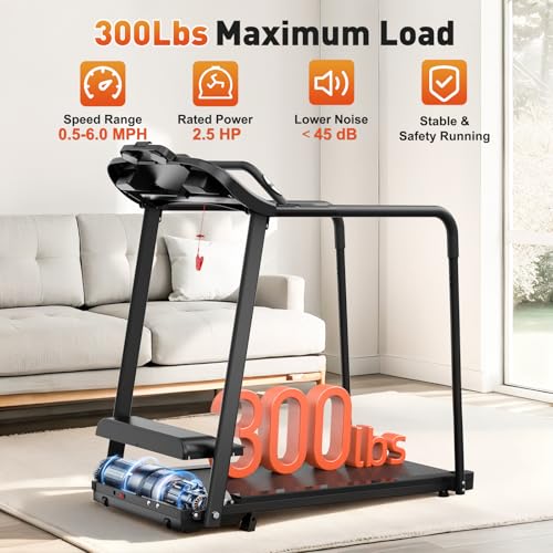 Image of Best Walking Treadmill for Seniors, Treadmills for Home with Extended Handrails & Pulse-Sensing Stabilizing Handle, Forward & Reverse Walking, Dual Shock Absorption, Ideal for Rehab