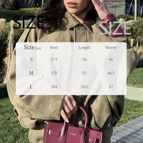 Women's Faux Suede Bomber Jacket Lapel Pilot Coat Casual Oversized Long Sleeves Trendy Streetwear Outerwear2
