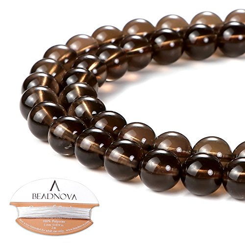 BEADNOVA 8mm Smoky Quartz Gemstone Round Loose Beads for Jewelry Making (45-48pcs)