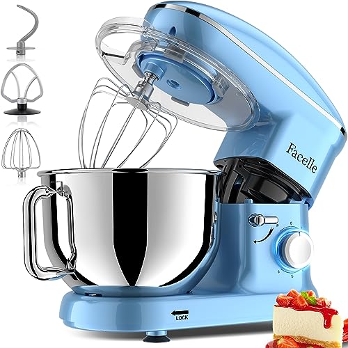Facelle Electric Stand Mixer, 660W 6 Speed Kitchen Mixer with Pulse Button, Attachments include 6.5 QT Bowl, Dishwasher Safe Beater, Dough Hook, Whisk & Splash Guard for Dough, Baking, Cookie (Blue) Facelle Electric Stand Mixer, 660W 6 Speed Kitchen Mixer with Pulse Button, Attachments include 6.5 QT Bowl, Dishwasher Safe Beater, Dough Hook, Whisk & Splash Guard for Dough, Baking, Cookie (Blue)