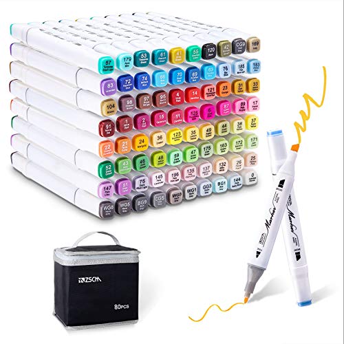 80 Colors Alcohol Markers for Adult Coloring Books, ZSCM Artist Paint Pens Art Sketch Dual Tip Highlighters Markers for Kids School Supplies Halloween Card Marking Drawing Illustration