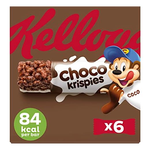 Kellogg's Choco Krispies Barritas - Barritas de cereales de arroz tostado con cacao y leche - Paquete de 6 barritas x 20 g