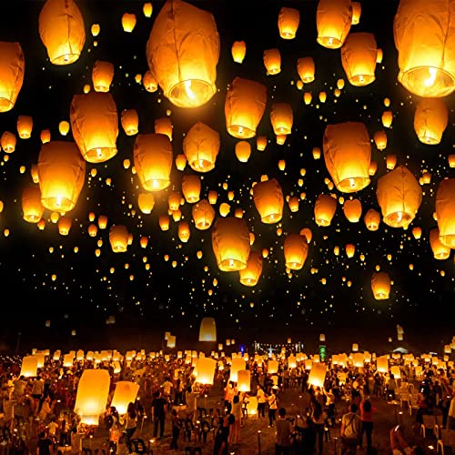 30 Pack Multicolored Chinese Lantern To Release In Sky Memorial Paper Lanterns Floating Decorations Biodegradable For Birthday In Heaven, Funeral Services，Celebrations Of Life #TOP5