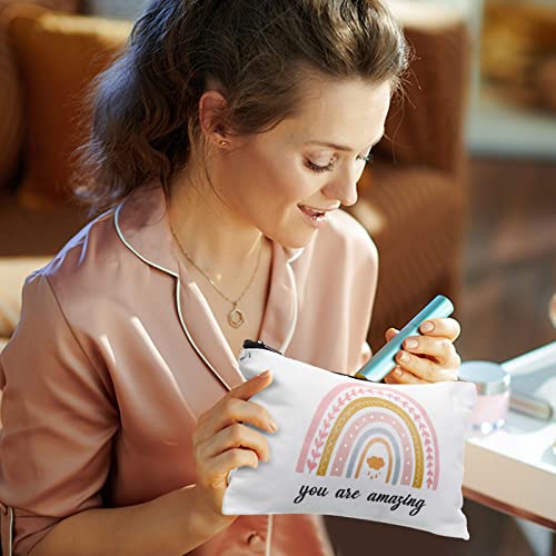 Chunful 10 Pieces Inspirational Canvas Makeup Bags for Women Graduation Gift Rainbow Canvas Cosmetic Bags Bulk with Zipper Friendship Gift Travel Toiletry Pouch(Cloud Style)3