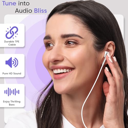 Image of Sounce BassPulse In Ear 3.5mm Wired Headset with Deep Bass 14.2mm Dynamic Driver HD Mic In-Line Music Controls Tangle-Free Durable TPE Cable Sweatproof Lightweight Earphones for Phones Tablets (White)