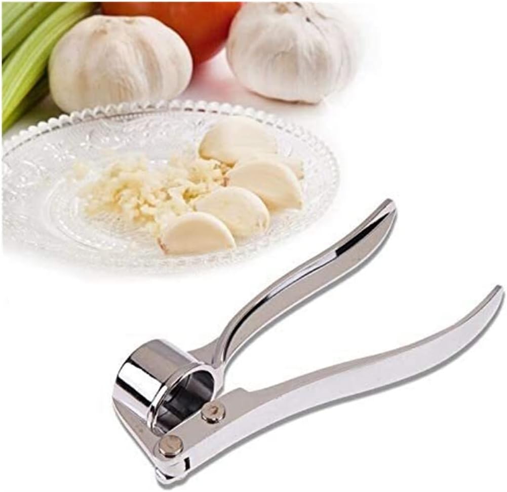 Garlic Press Stainless Steel Garlic Press Crusher Garlic Mincer For Garlic Nuts Seeds Ginger Garlic Mincer Crusher (Silver 14.5 * 4cm)