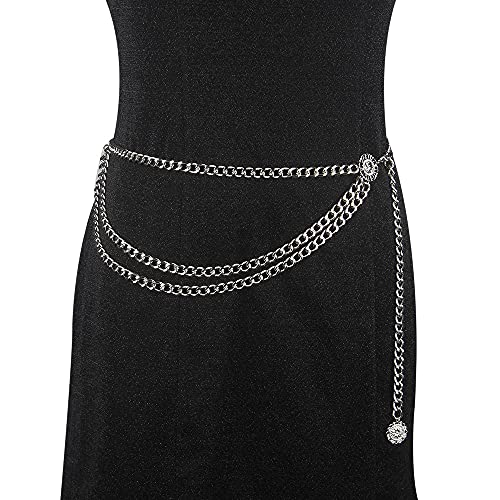 Women's Chain Waist Belt Multi-Layer with Flower Pendant Metal Dance Accessories4