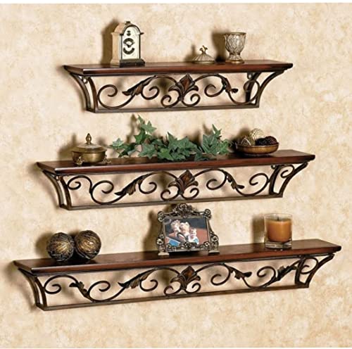 Image of Wooden handicrafts Dazzling Wall Rack Shelves Set MDF -Medium Density Fiber Home Decoration Wall Decor (Brown, Wooden Iron 3)