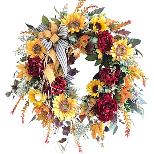 VALINK Large Wreaths for Front Door Sunflower Wreath Country French Wreath Fake Flower Welcome Sign Garland Hanging Front Door Decor for Home Party 40cm