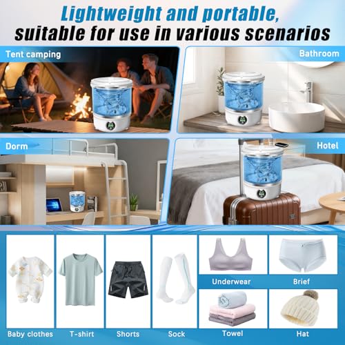 Image of Portable Mini Washing Machine,Upgrade Blue Light,3L Capacity Underwear Washing Machine,Deeply Clean Underwear,Baby Clothing & Small Items of Clothing,Mini Washer Suitable for Family,Hotel,Camping