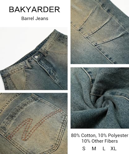 Unisex Vintage Wide Leg Barrel Jeans Distressed Deconstructed Baggy Denim Pants Retro Streetwear Style3