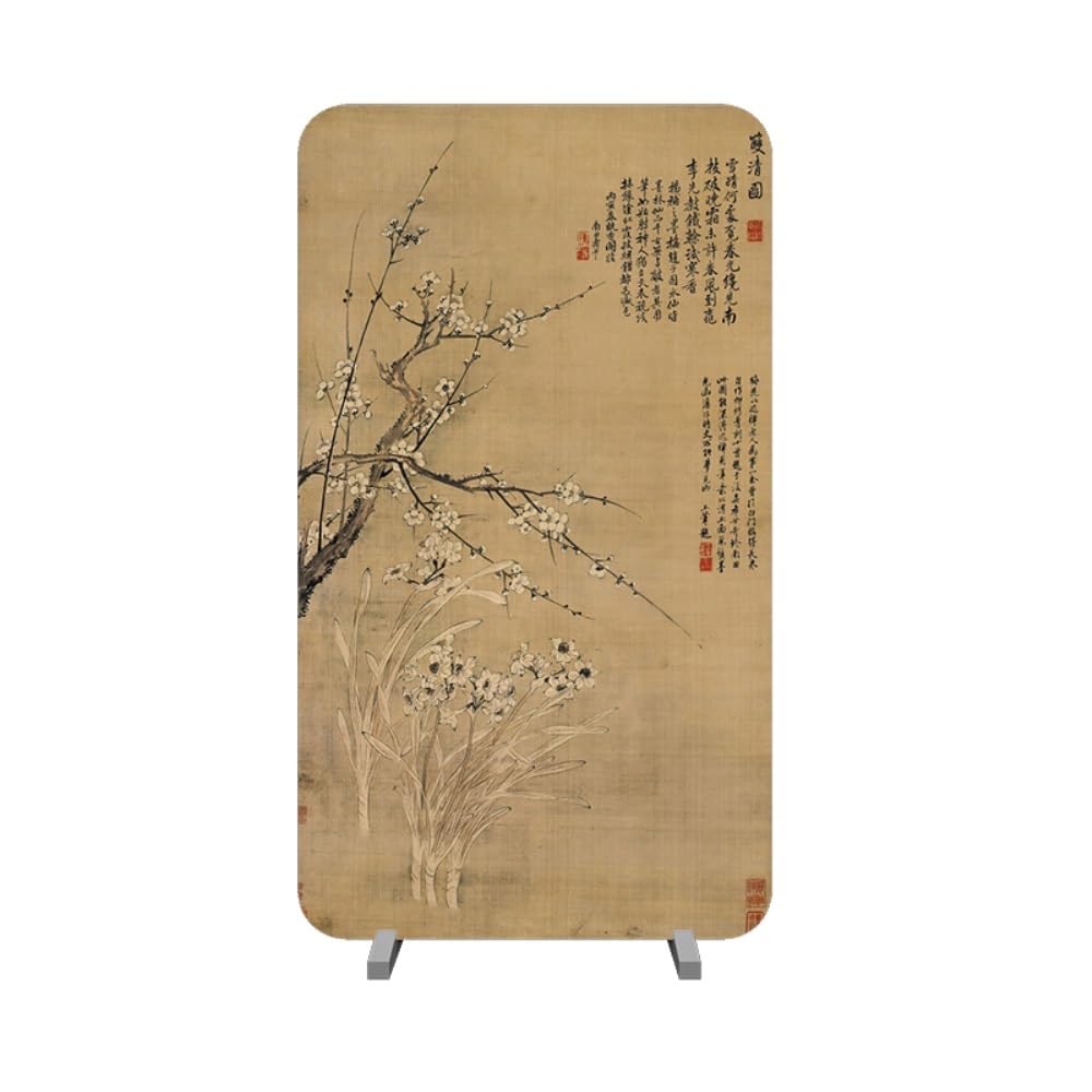 Privacy Screen Retro Plum Blossom Screen Partition Living Room Decoration Movable Entrance Shielding Tea Solid Wood Room Divider