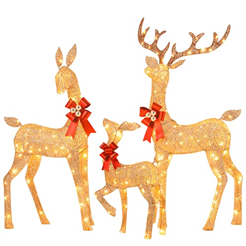 3 Pieces Lighted Reindeer Christmas Decoration Family Set,Outdoor