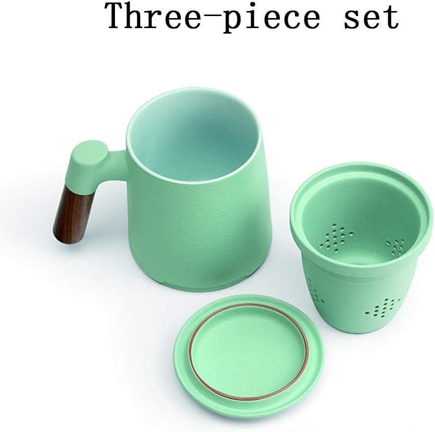 Coffee Cup Sandalwood Handle Tea, Ceramic Tea Cup, Coffee, with Infuser and Lid, 13 oz, 4 Color Tea Cup