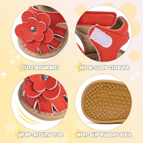 Image of Babelvit Infant Baby Girl Boy Sandals Comfort Premium Summer Outdoor Casual Beach Shoes with Flower Bowknot Anti Slip Rubber Sole Newborn Toddler Prewalker First Walking Shoes