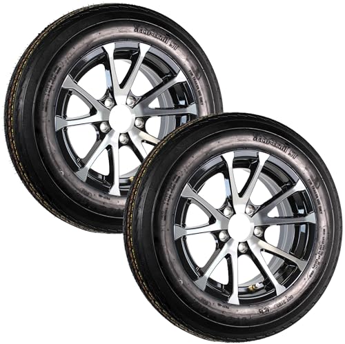 eCustomrim 2-Pack Trailer Tire On Aluminum Rim 4.80-12 480-12 Load Range C 5 Lug Black T07 Wheel - 2 Year Warranty w/Free Roadside
