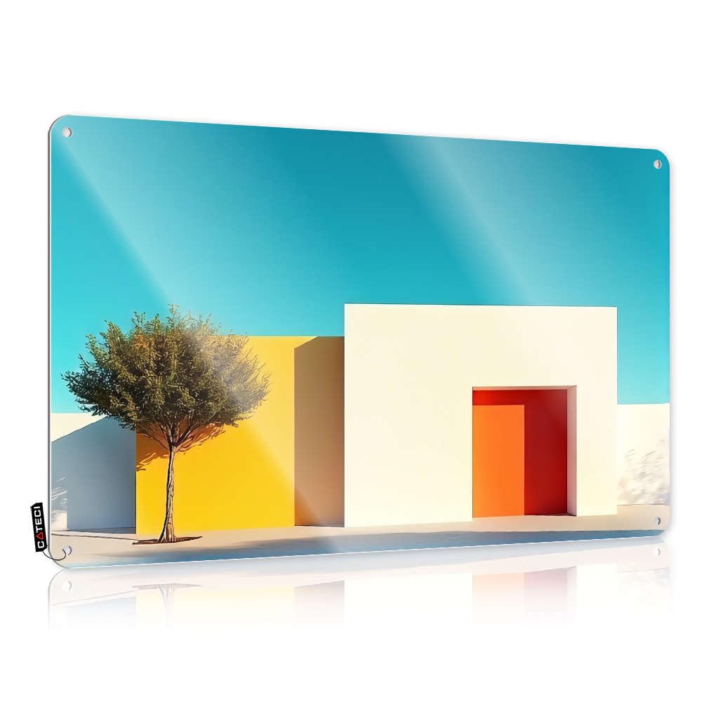 Tin, Retro Wall Art Bathroom Private Minimalist Architecture With Vibrant Colors And A Lone Tree. | Rustic Funny Wall Art(20X30CM)
