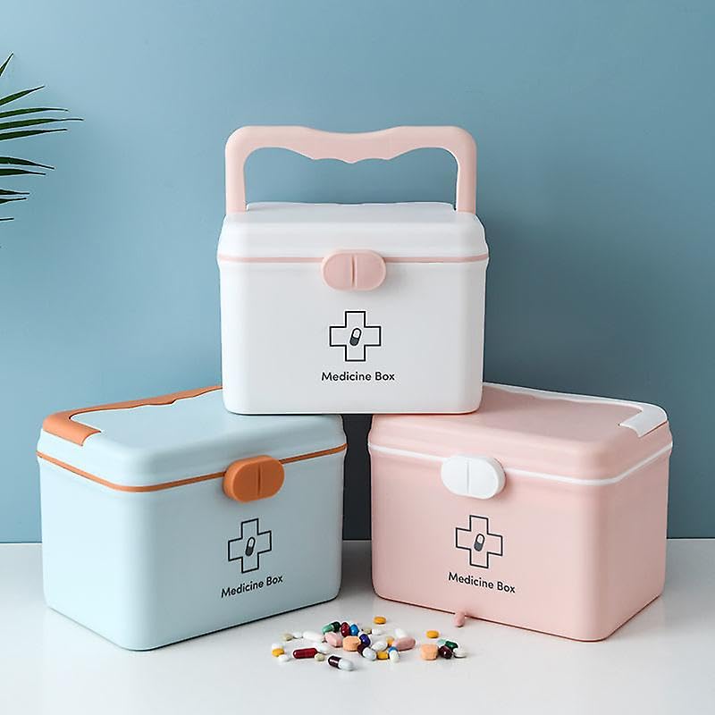 Image of HomeCloud Plastic First Aid Box with Tight Lock Mechanism & Convenient Handle | Multi-Purpose Medicine Storage Organizer for Medicines, Bandages, Ointments & Medical Tools (Pink)