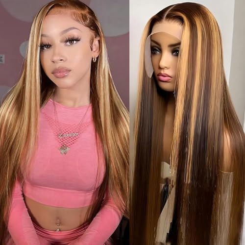 GZX 26 Inch Highlight Ombre Lace Front Wigs Human hair