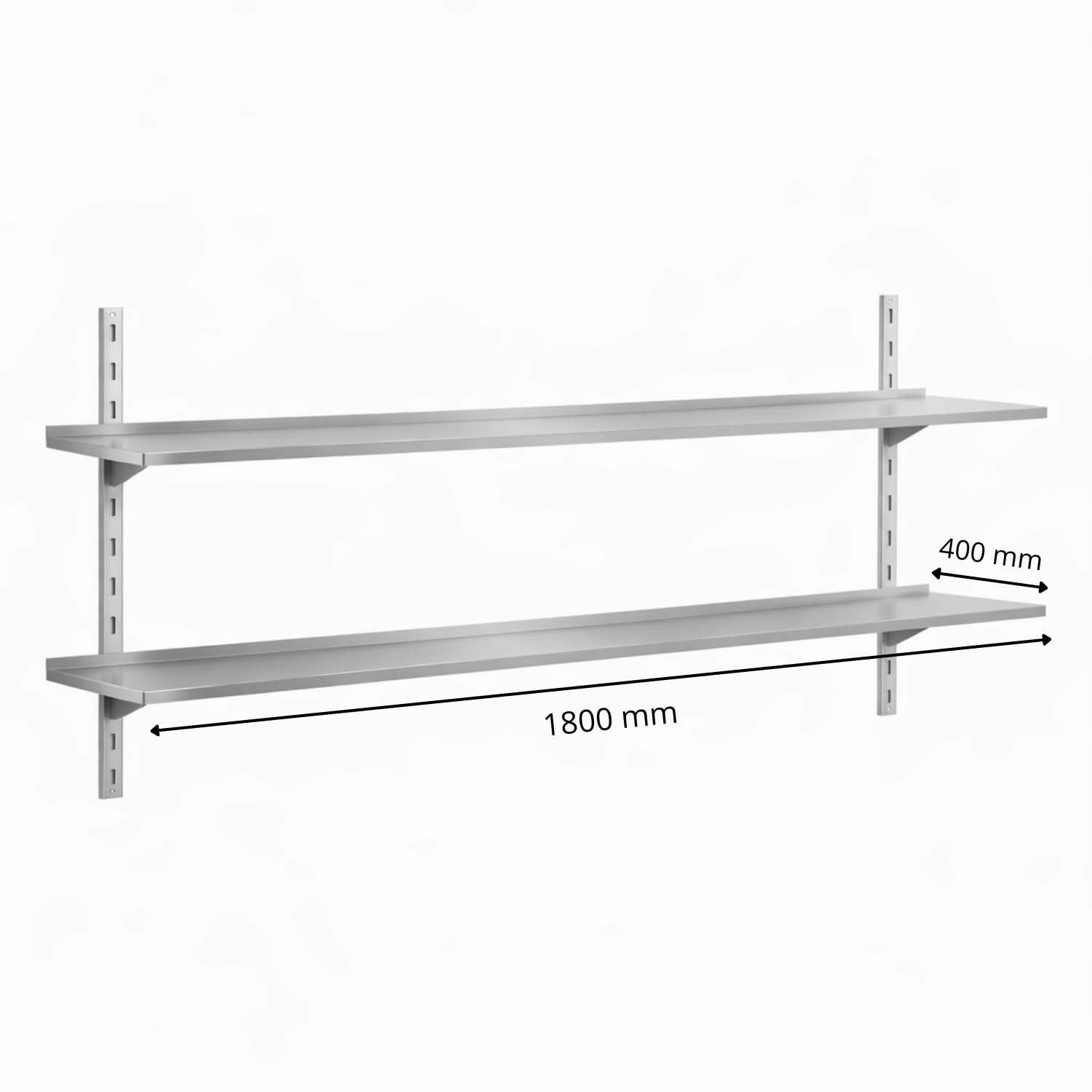 Genérico Estantería de Pared Inox Doble - 1800 mm - Doble Profundidad 400 mm - Sistema de cremallera - Cocina Profesional