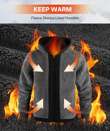 Image of V VALANCH Men's Zip Up Hoodie Fleece Winter Jacket Warm Sweatshirts | Thick Sherpa Lined, Heavyweight Coat with Pocket, Zipper Front, Athletic Outdoor Hiking Sport Running