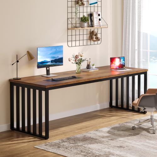 Tribesigns 78.74" Extra Long Computer Desk for 2 Person, Double Long Desk with Heavy Duty Metal Frame, Double Workstation Study Table for Home Office (Without Chair) (Brown & Black)