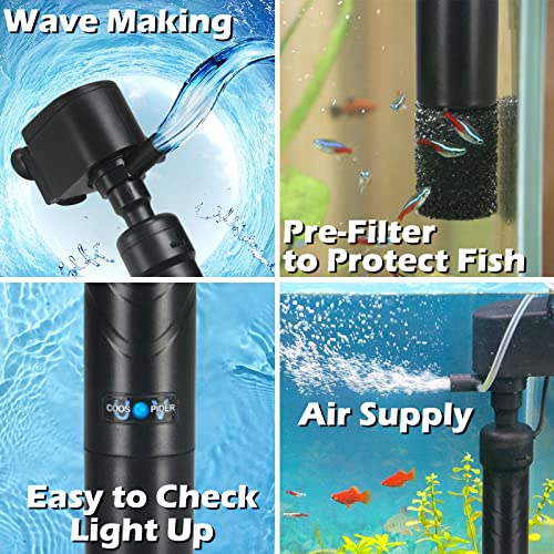 Image of COOSPIDER Aquarium U-V Filter Green Clean Machine for 40-100 Gallon Fish Tank Crystal Clear 300GPH Submersible Water Pump Air Supply Wave Maker Green Killing