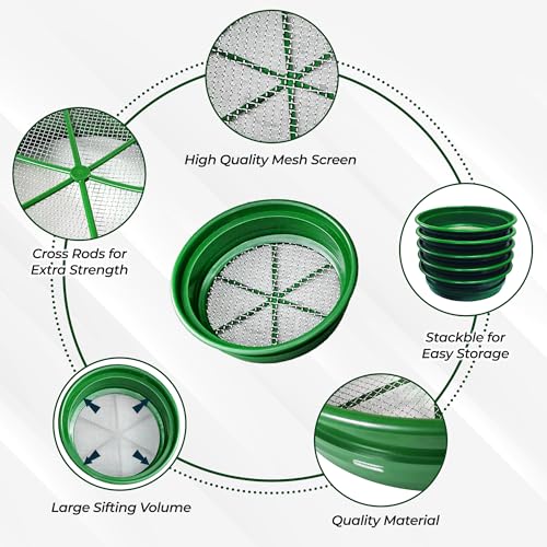 SE-13-14-Inch-Stackable-Classifier-Gold-Prospecting-Pan-Set-Includes-12-14-18-112-and-120-Stainless-Steel-Mesh-Sifting-Pans-Green-5-Pack
