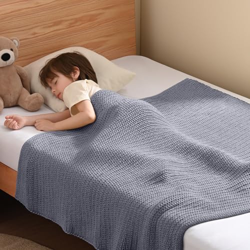 Guohaoi Knitted Weighted Blanket Kids (Light Grey 40"x60" 7lbs) No Beads Cooling Heavy Blanket, Home Decor Breathable Chunky Knit Blanket for All-Season Use
