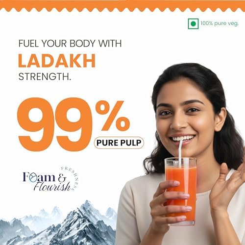 Foam & Flourish Sea Buckthorn Pulp Concentrate | Himalayan Cold Pressed Pulp | Natural Source of Vitamin C + Omega 3, 6, 7 & 9 | Skin Glow, Immunity & Digestive Health Support | 300ml - 5