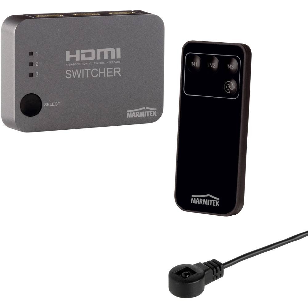 Marmitek Connect 310 UHD - HDMI Switch - HDMI Schalter - 3 ein / 1 aus - Ultra HD - 4K60 - 3840 x 2160 / 60 Hz - automatisch schalten - keine Einspeisung benötigt - HDCP 2.2 Schwarz