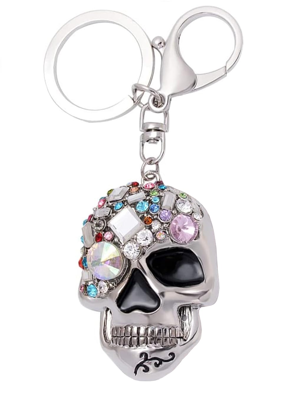 Shilipu Unisex Silver Punk Style Skull Styling Rhinestones Keychain 3D Skull Keyring Car Keychains For Men Women Charm Purse Handbag Gift