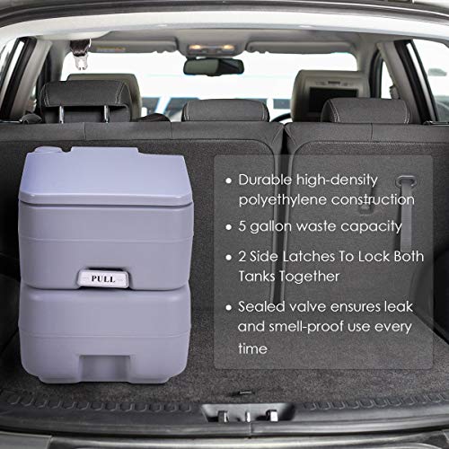DORTALA 5 Gallon Portable Toilet, Portable RV Toilet with Detachable Waste Tanks & Ergonomic Handle, Leak-Proof Toilet for Camping, RV, Boating and Other Recreational Activities by DORTALA - Image 4