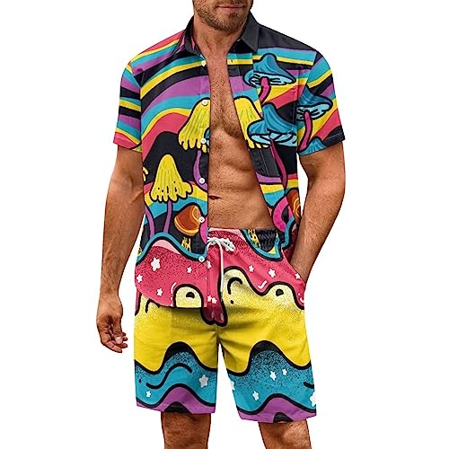 Coloranimal Men's Button Down Shirt and Shorts Set of 2 Piece Summer Tracksuits Short Sleeve Casual T Shirt S-3XL4