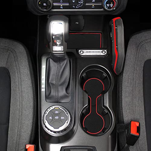 Auovo Anti Dust Mat Compatible with Ford Bronco Accessories 2021 2022 2023 2024 Dashboard Mat Cup Holder Inserts Center Console Door Liners (Automatic Transmission)(Red Trim, 4 Doors) by auovo - Image 4