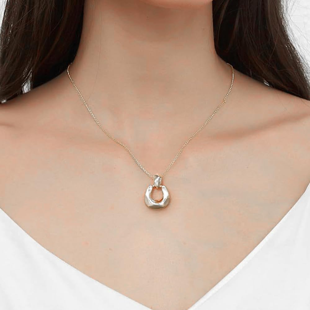 Chunky Gold Necklace for Women Trendy Large Pendant Statement Necklaces Simple Geometric Box Chain Necklace Aesthetic Designer Jewelry Accessories image 4